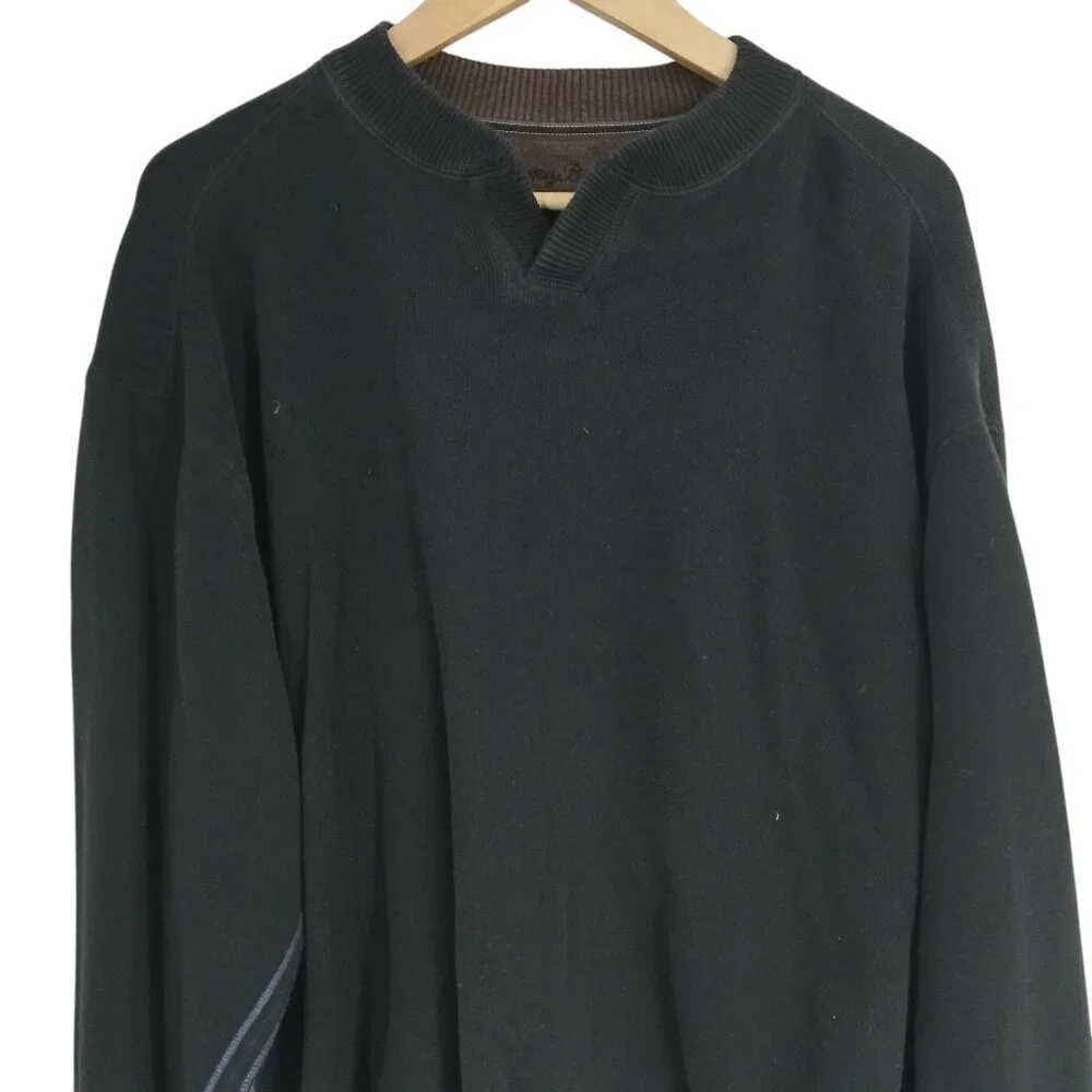 Tommy Bahama Notch Neck Reversible Long Sleeve Sweater Size L Black Brown